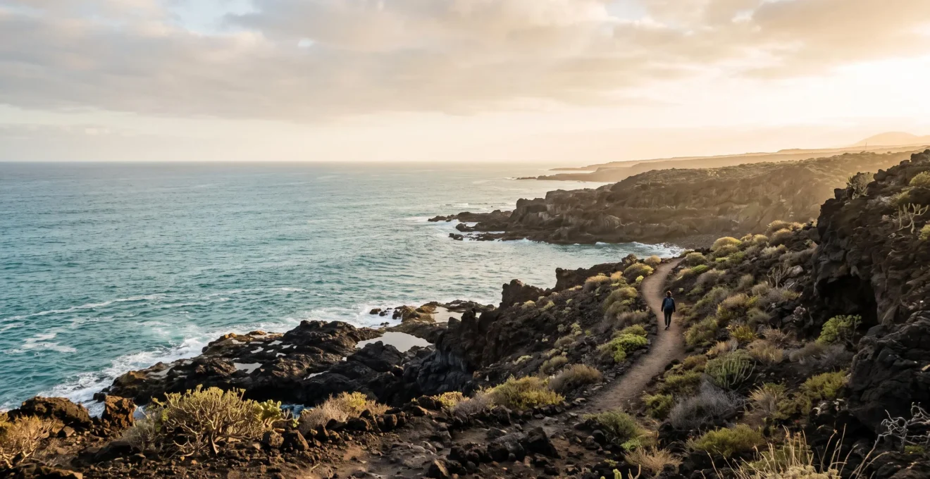 Paysage volcanique authentique des Canaries symbolisant un tourisme respectueux de la nature