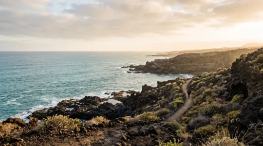 Paysage volcanique authentique des Canaries symbolisant un tourisme respectueux de la nature